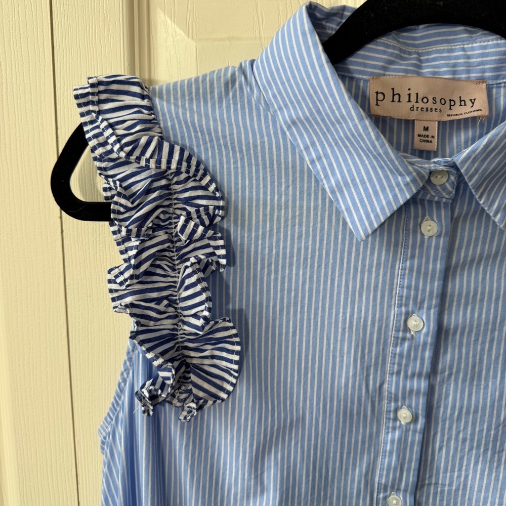 Philosophy Striped Ruffled Sleeveless Dress Women’s Size Medium - Picture 4 of 9